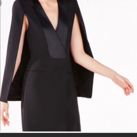 black cape blazer dress